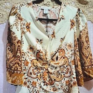 cupcakes & cashmere Cream and Brown Paisley Blouse